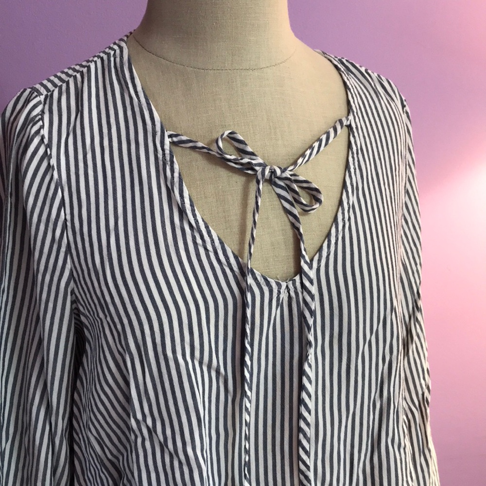 Tie-front bell sleeve blouse